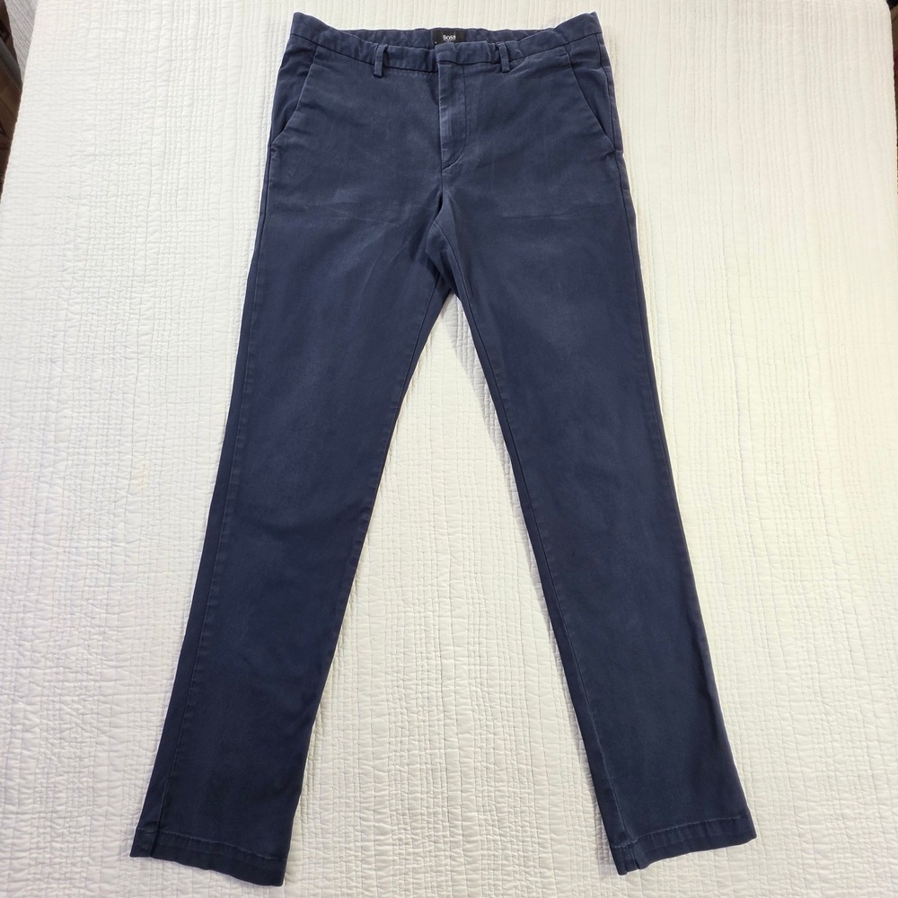 Hugo Boss Mens Navy Blue Stretch Chino Pants Flat Front Slim Fit Trousers 35x31